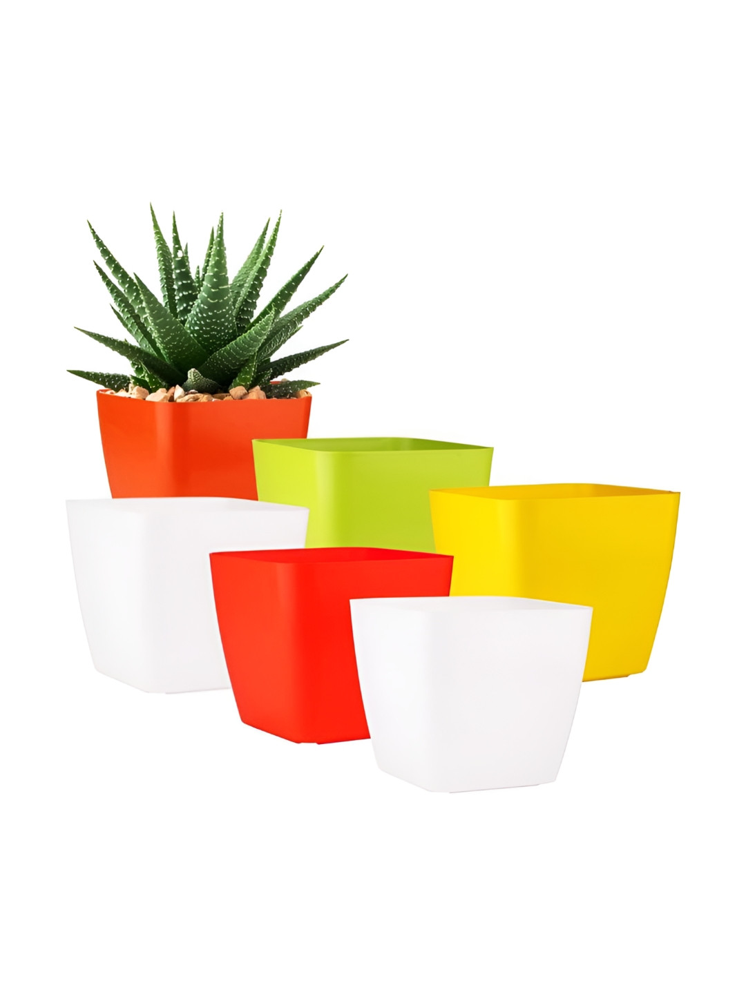 GARDEN'S NEED 6-Pcs White, Red & Yellow Textured Planters