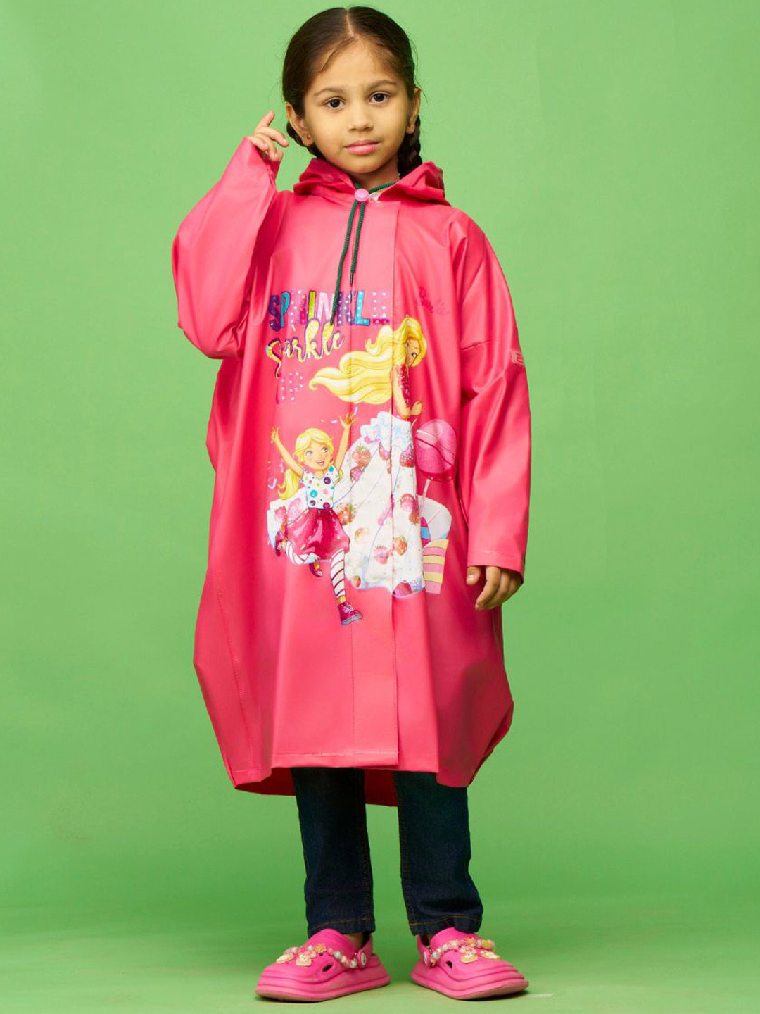 Zeel Girls Barbie Printed Waterproof Hooded Rain Jacket