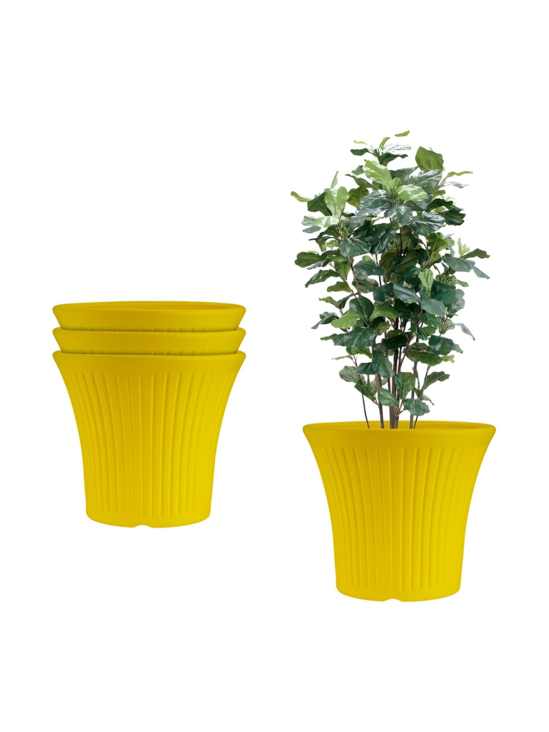 GARDEN'S NEED 4-Pcs Yellow Textured Eco-Friendly Tancy Planters