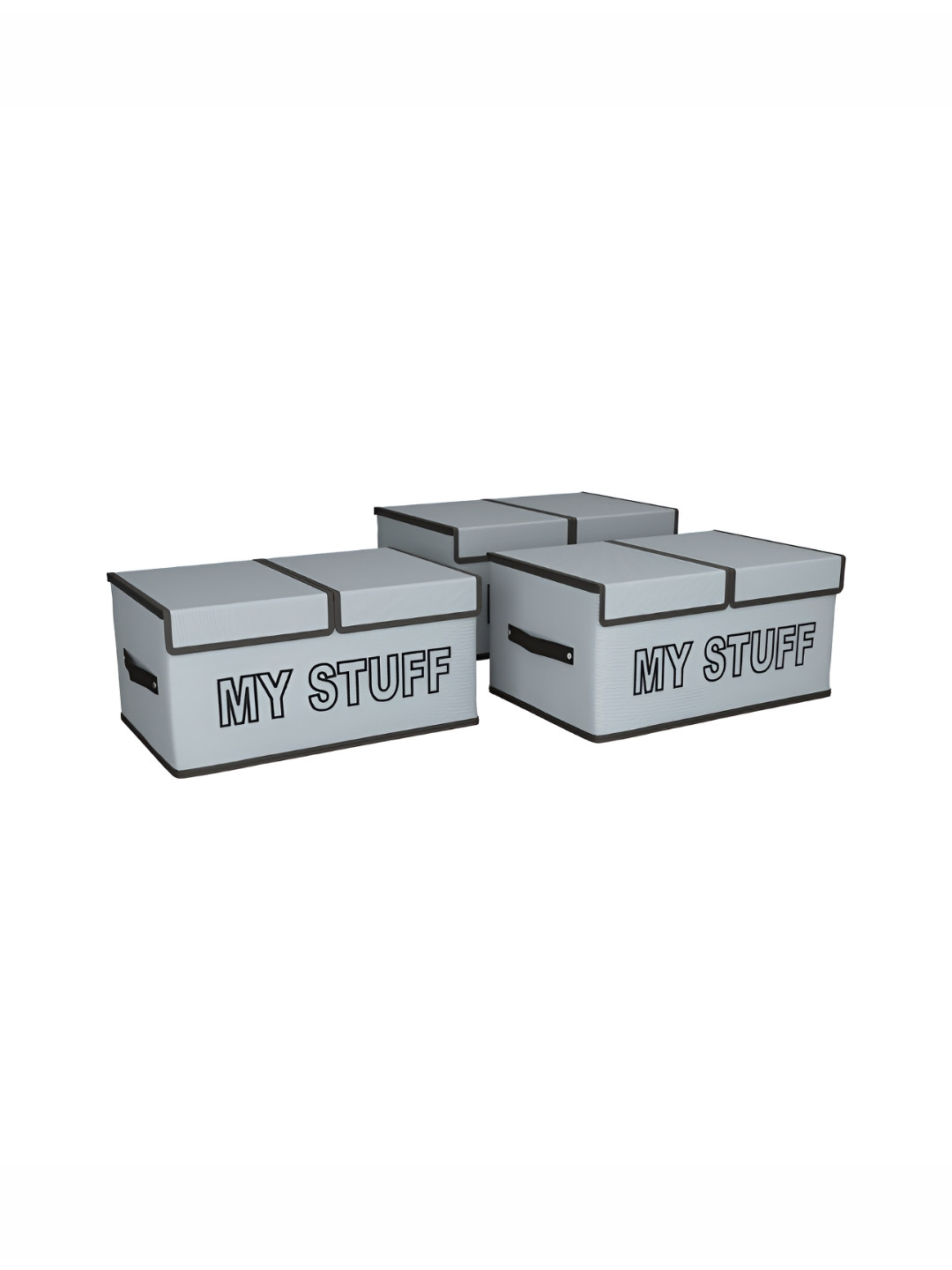 Aura Grey 3 Pieces My Stuff-Printed Double Lid Large 2 Compartments Drawer Organisers