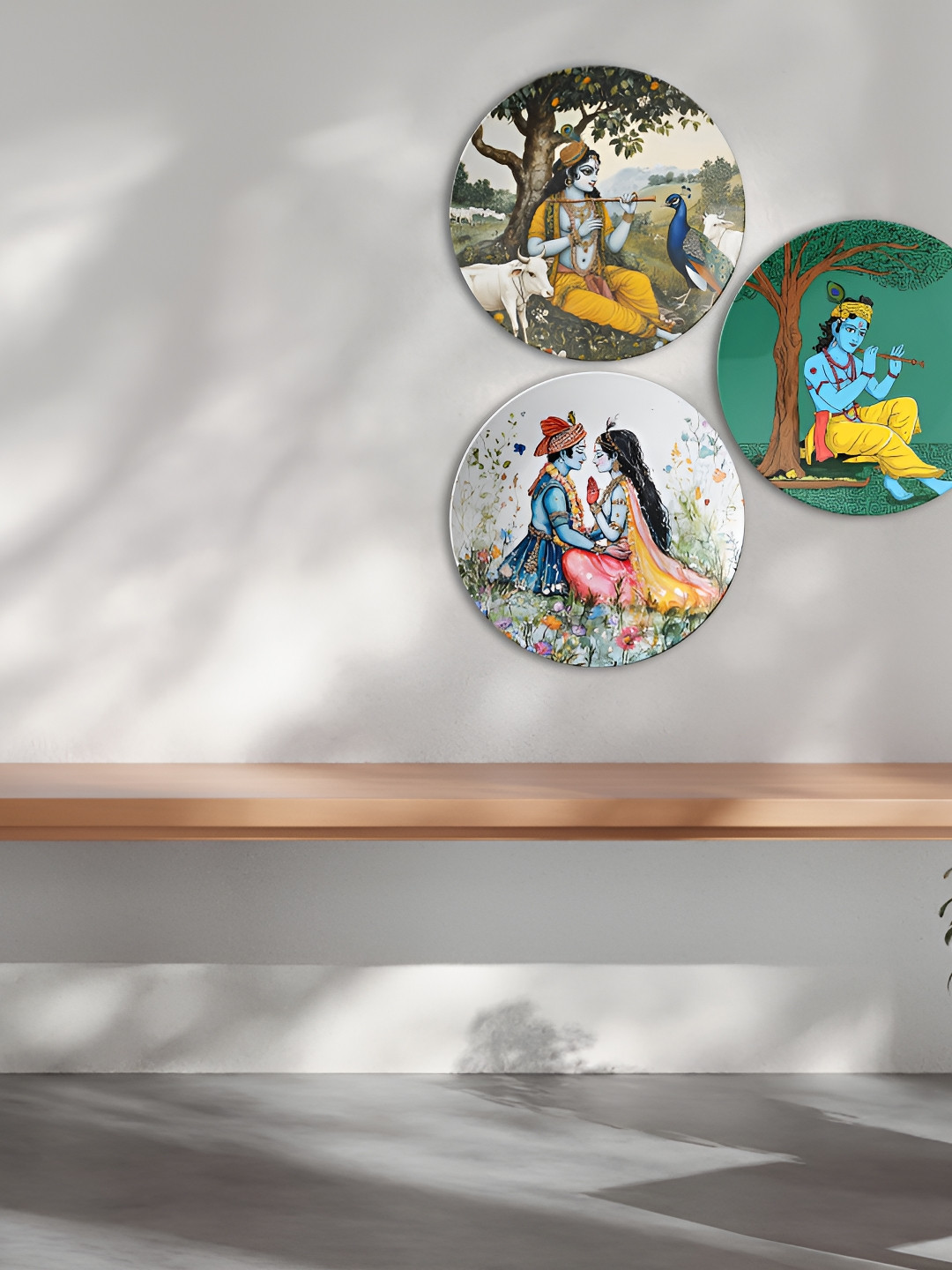 THE QUIRKY HOME High-Quality Ceramic Bohemian Glossy Hanging Hall 3Pcs Wall Plates-10In