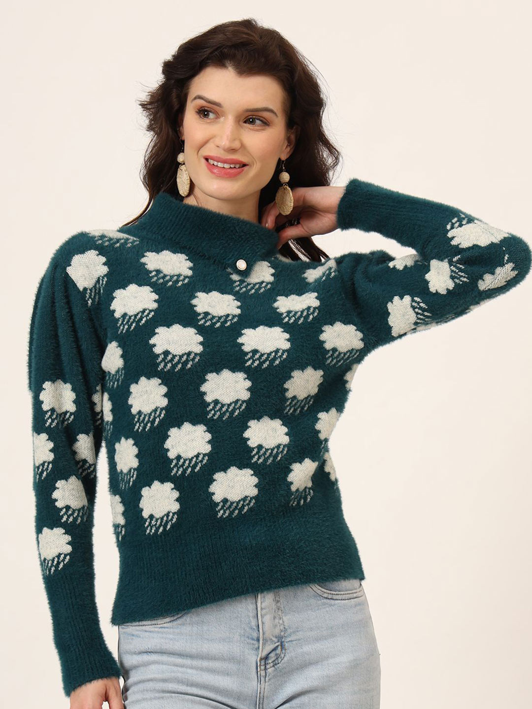 MODKLINE WITH MK Women Graphic Self Design Woollen Pullover