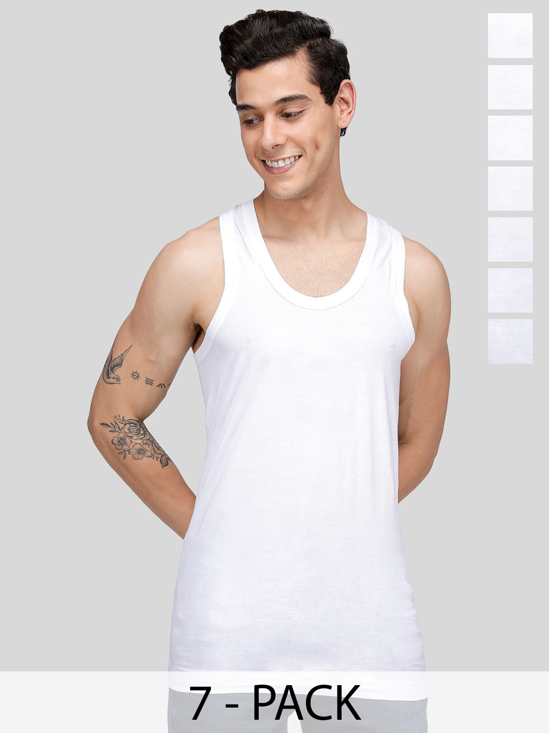 MACHO Sporto 7-Pcs Ultrasoft Pure Cotton Vests ASI001BRN-WHT-7PC