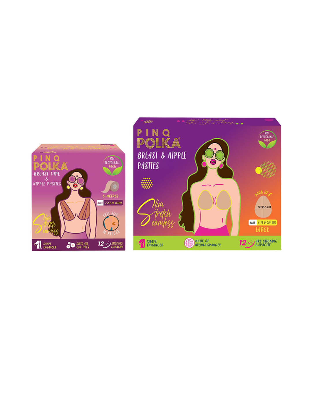 PINQ POLKA 6 Pcs Breast Pasties For C-D Cup Size and 7.5 Wide Boob Tape For Saggy Breast