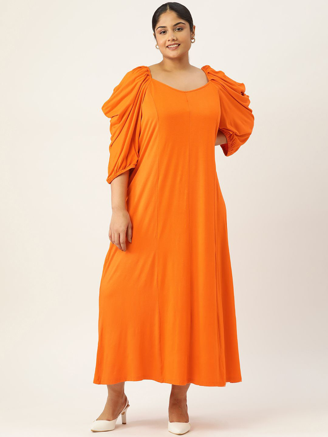 theRebelinme Women Sweetheart Neck Puff Sleeve A-Line Maxi Dress