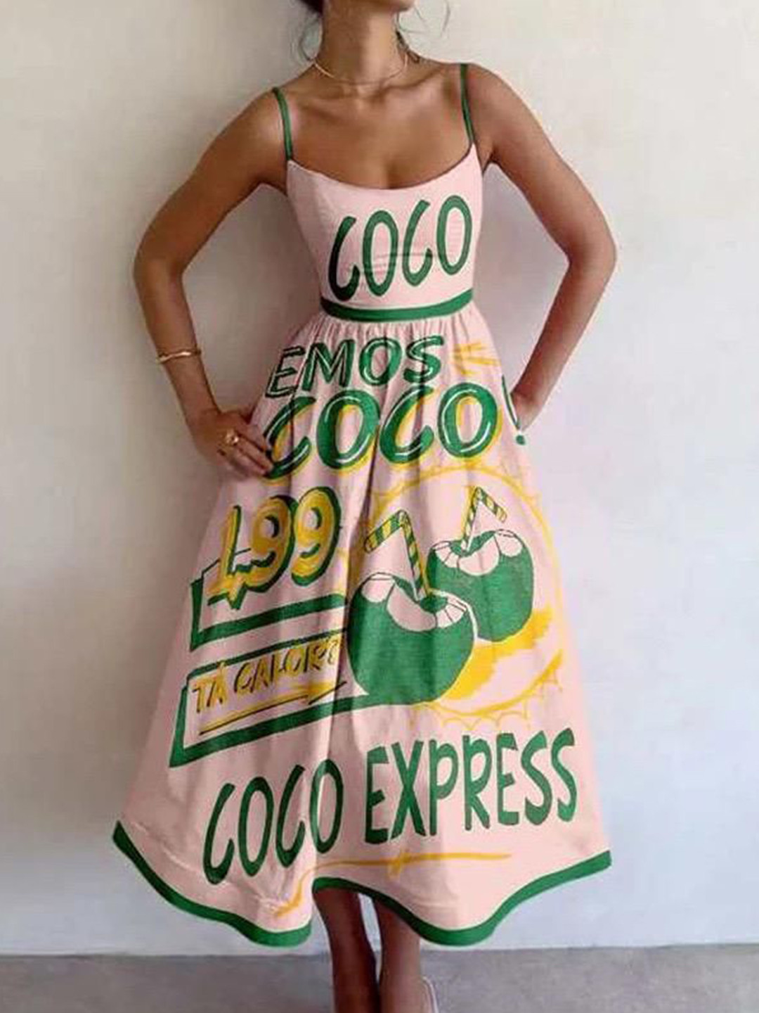 Miss Mosa By Akanksha  Peach  Emos Coco Printed Holiday Dress