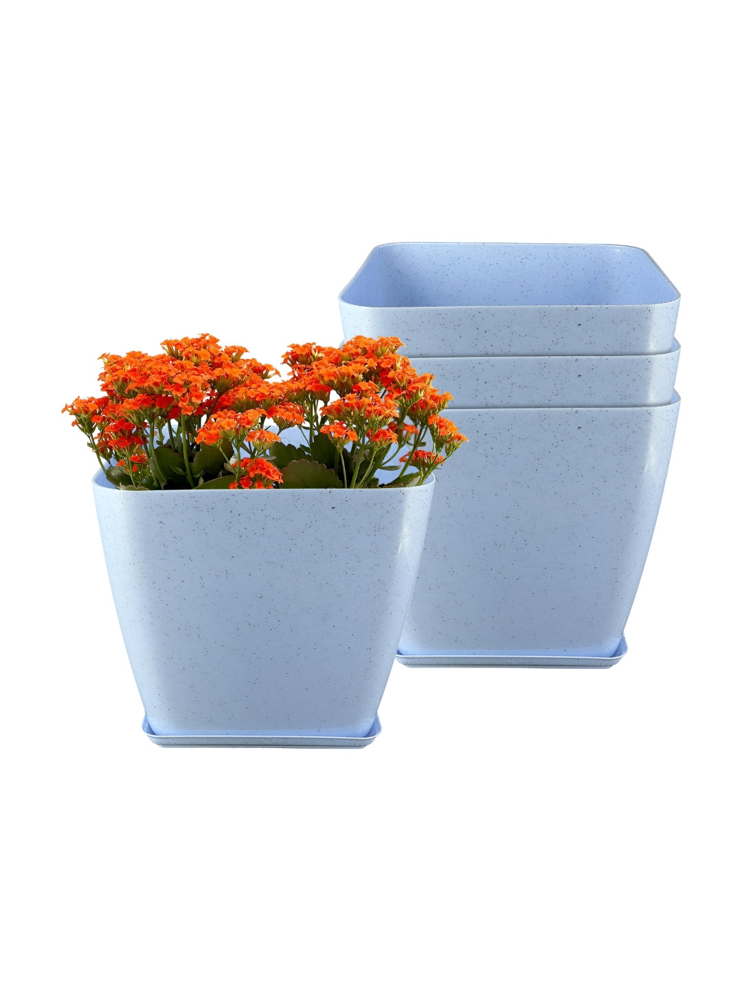 GARDEN'S NEED 4-Pcs Blue Marble Design Eco-Friendly Four Square Planters with Tray