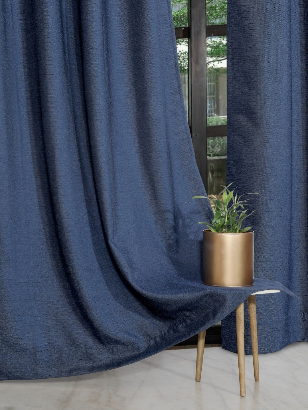 Myntra Elegant Homes Navy Blue 2 Pieces Room Darkening Long Door Curtains