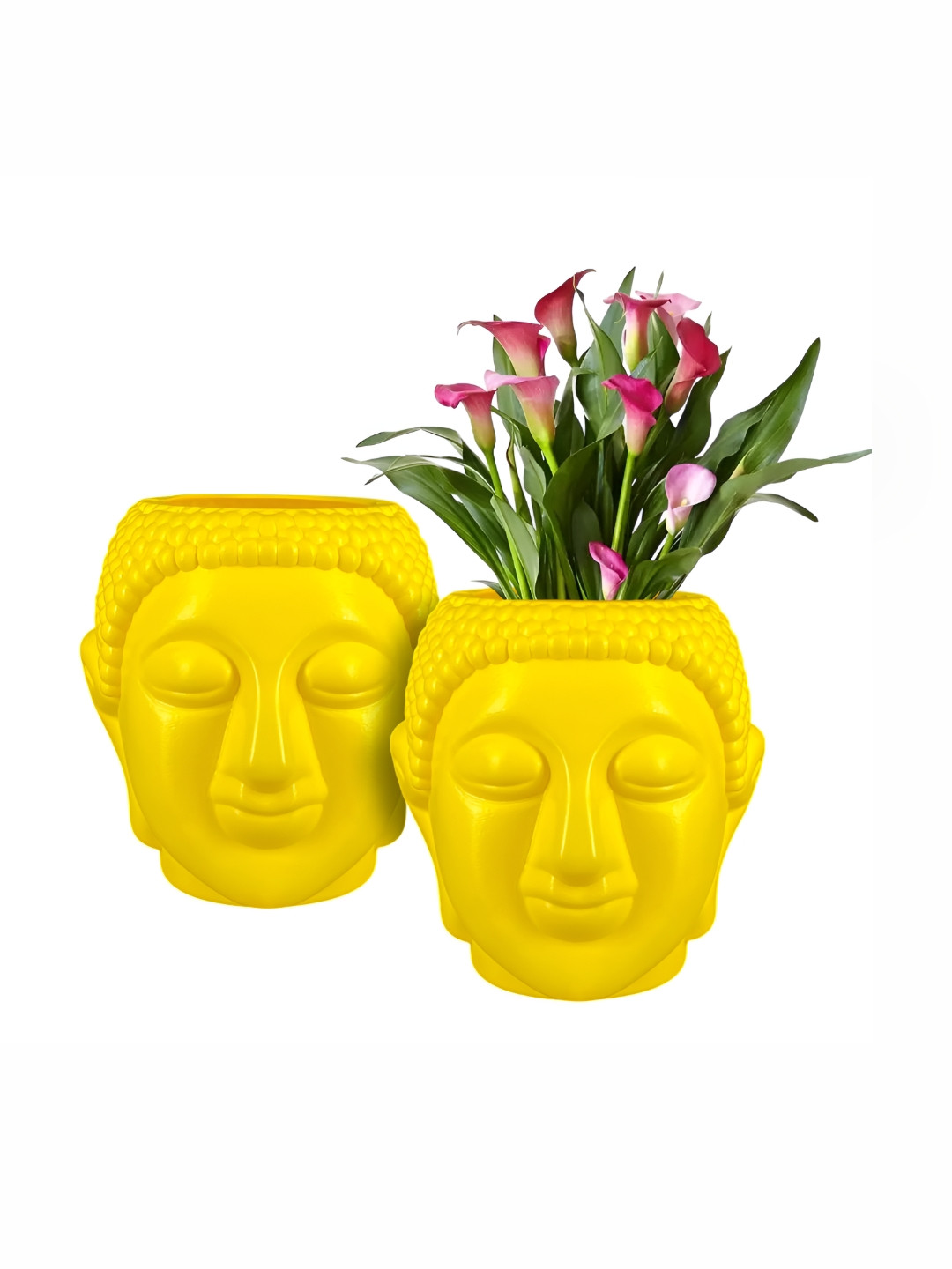 GARDEN'S NEED 2-Pcs Yellow Textured Eco-Friendly Face Planters