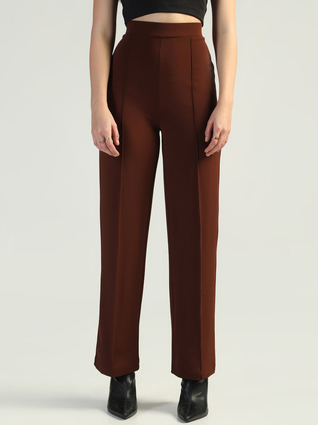 FLY STITCH Women High-Rise Straight Fit Trousers