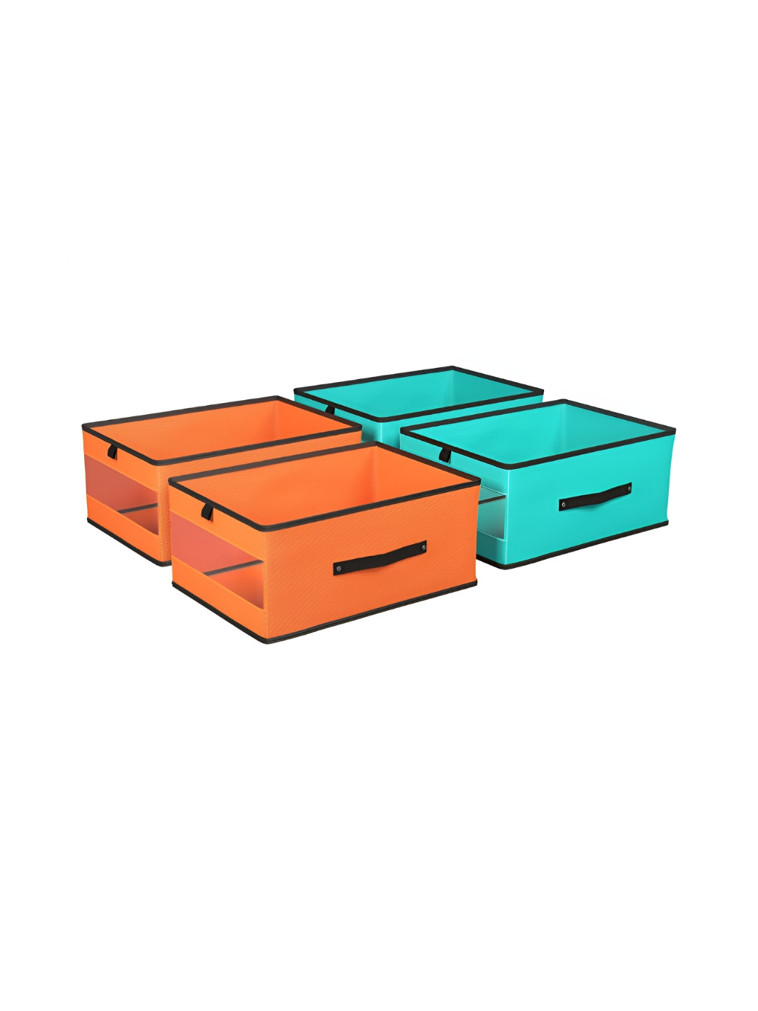 Aura Green & Orange Colored 4 Pieces Foldable Storage Box Organisers