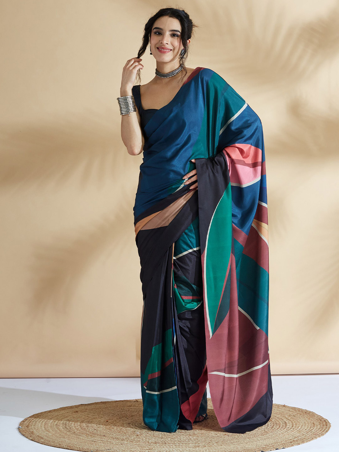 RACHNA Abstract Block Print Saree With Unstitched blouse piece