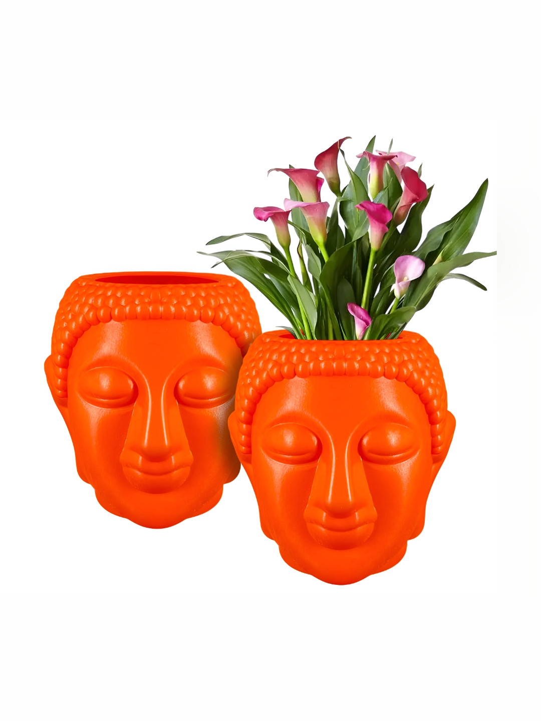GARDEN'S NEED Orange-Colored 2 Pieces Textured Face Planters