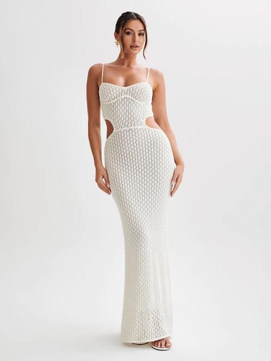 Miss Mosa By Akanksha  Women Self Design Livia Soft Knit Crochet Dress-Resortwear