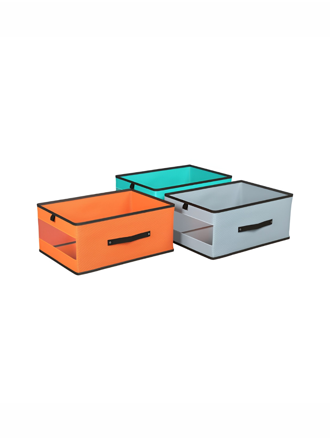 Aura Green & Orange Colored 3 Pieces Storage Box Organisers