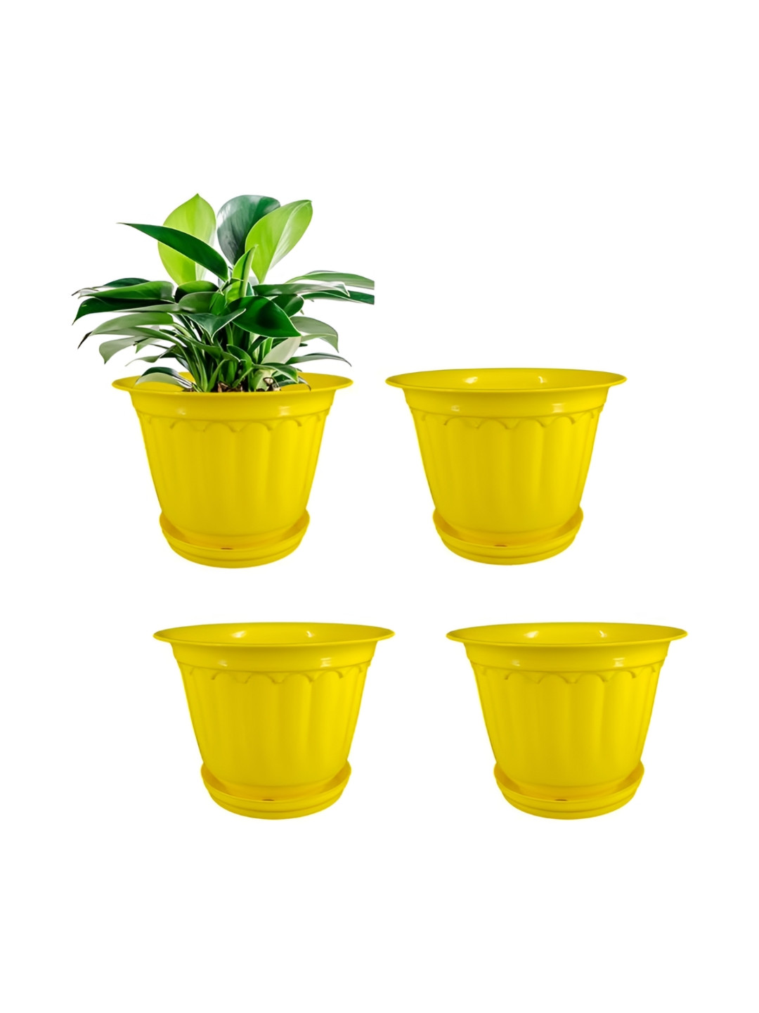 GARDEN'S NEED Jasmine Yellow 4 Pieces Textured Planters