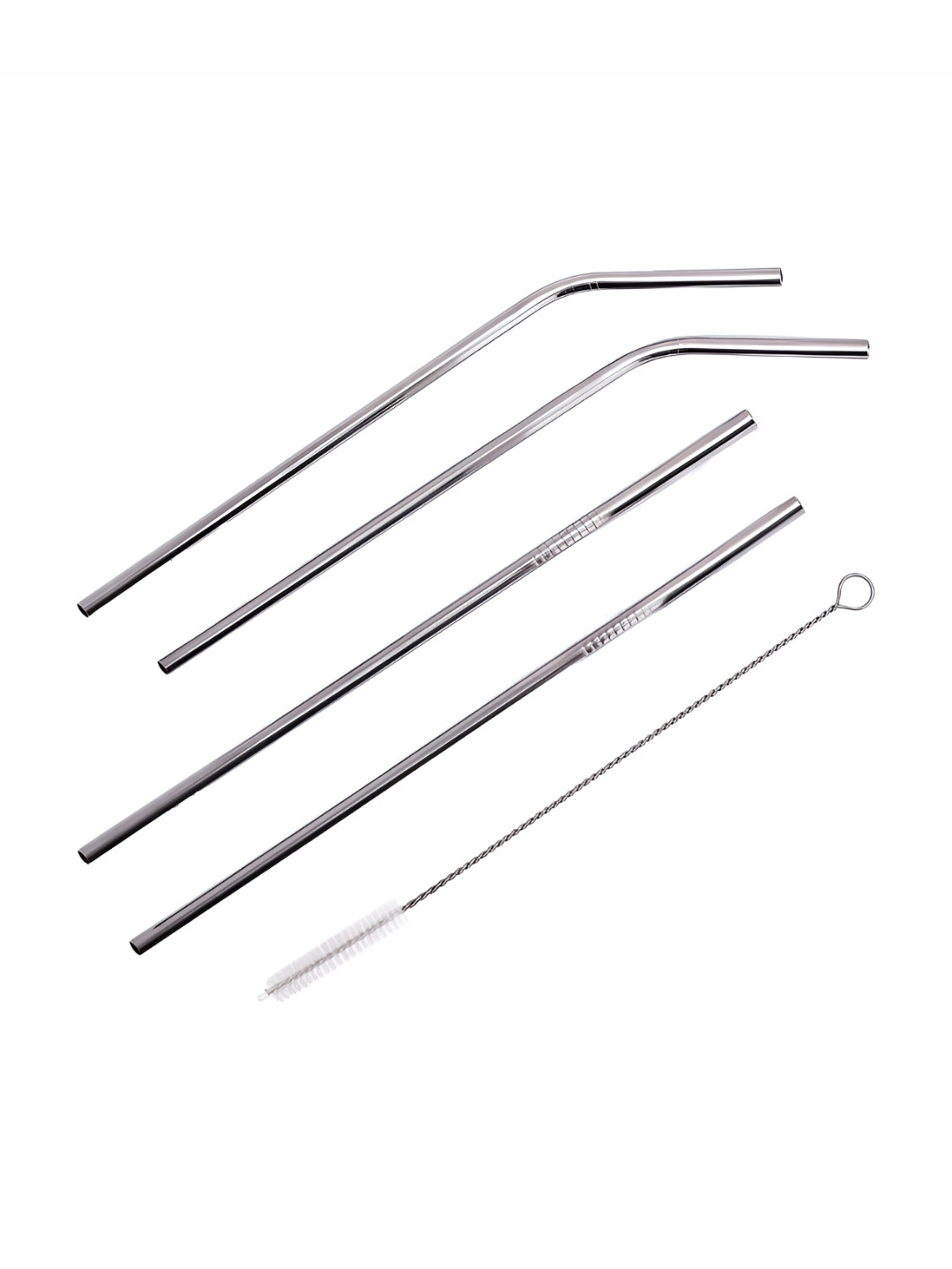 Wonderchef Silver-Toned 4 Straw & 1 Cleaning Brush Stainless Steel Cocktail Stirrers