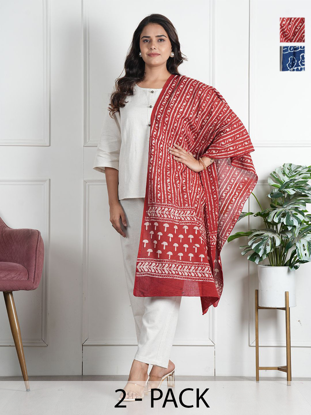 Style Shoes Pack of 2 Ajrakh Block Printed Stole