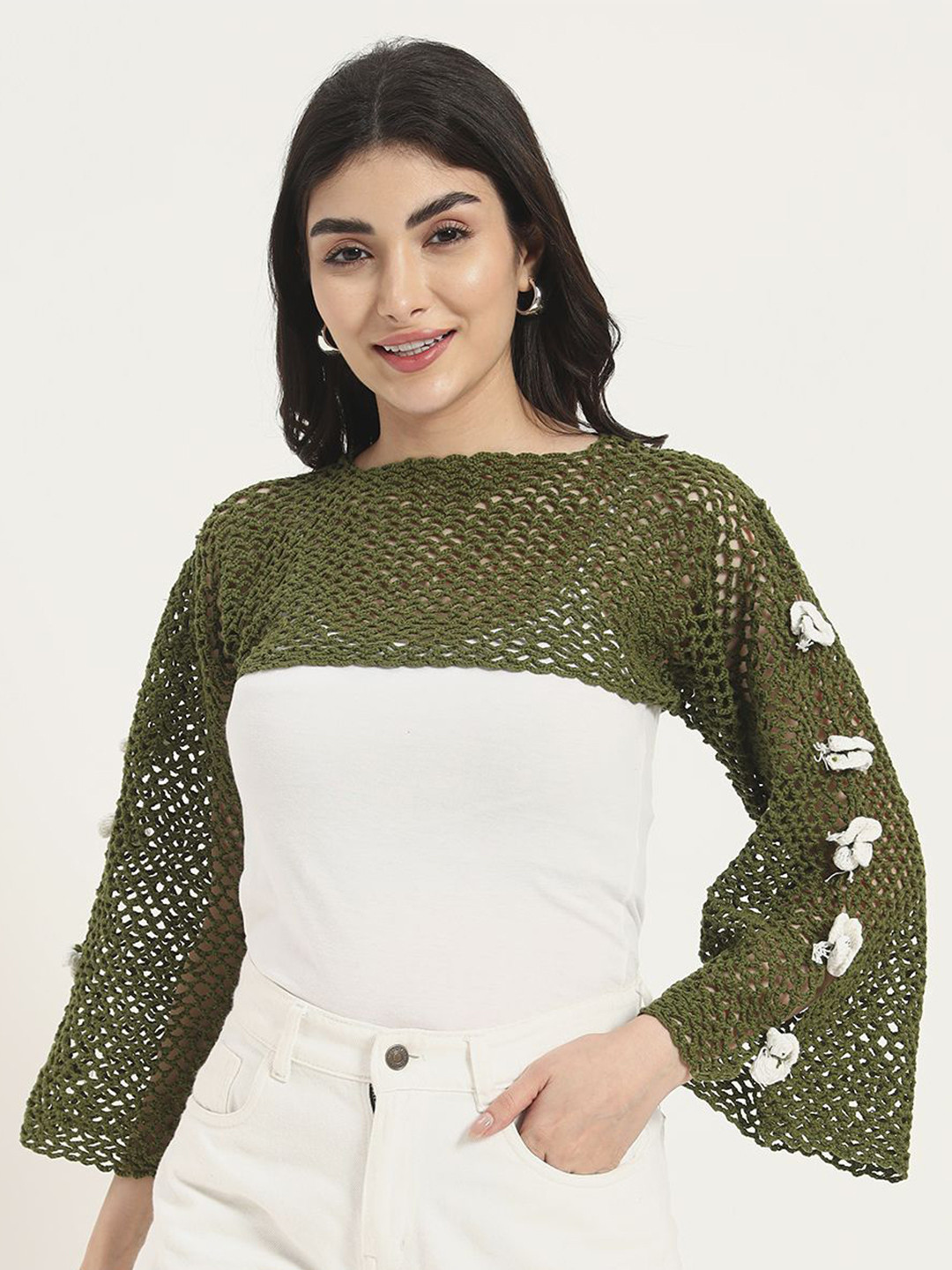 Sugercandy Spring Fable Handmade Crochet Crop Top with Flared Sleeves