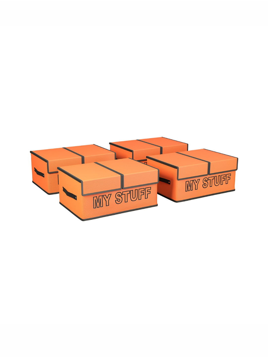 Aura Orange 4 Pieces My Stuff-Printed Double Lid Small 2 Compartments Drawer Organisers