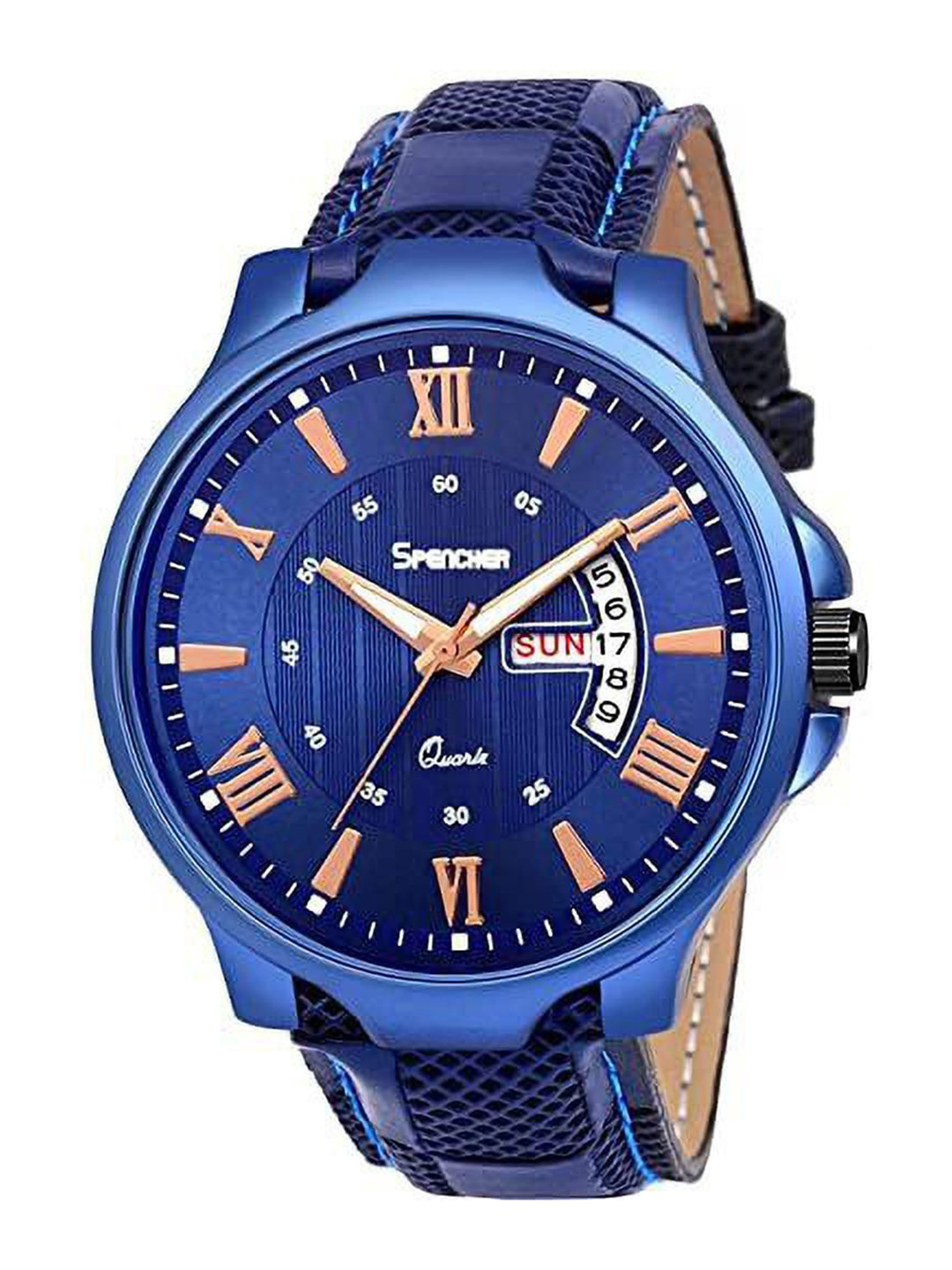 SPENCHER Men Leather Straps Analogue Multi Function Watch SMW Nexon D&D Blue