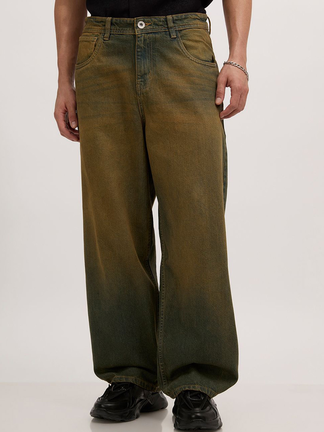 Espanshe Pixel Rip Men Mid-Rise Heavy Fade Super Baggy Jeans