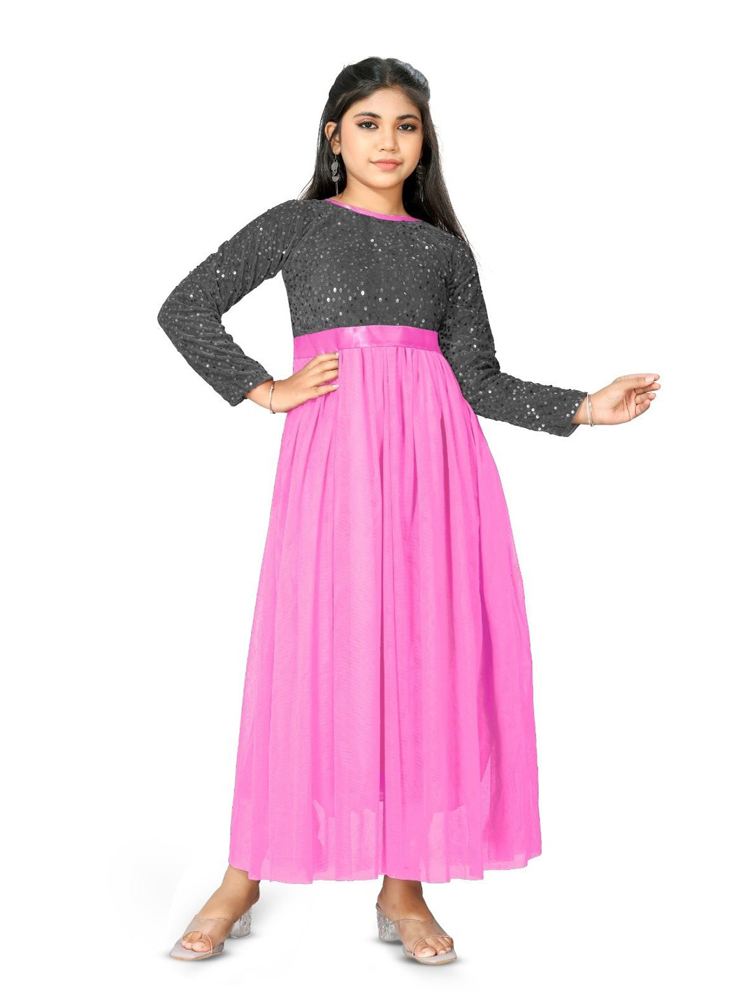 DP FABRICS NatashaN Girls Embellished Fit & Flare Maxi Dress