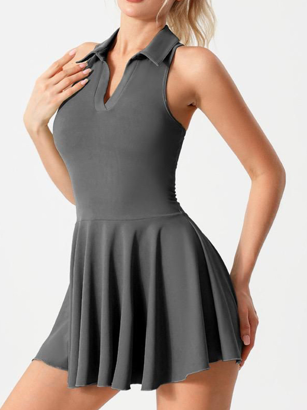 Miss Mosa By Akanksha  Women Grey Rebbi Tenniscore Statement Dress With Attached Short