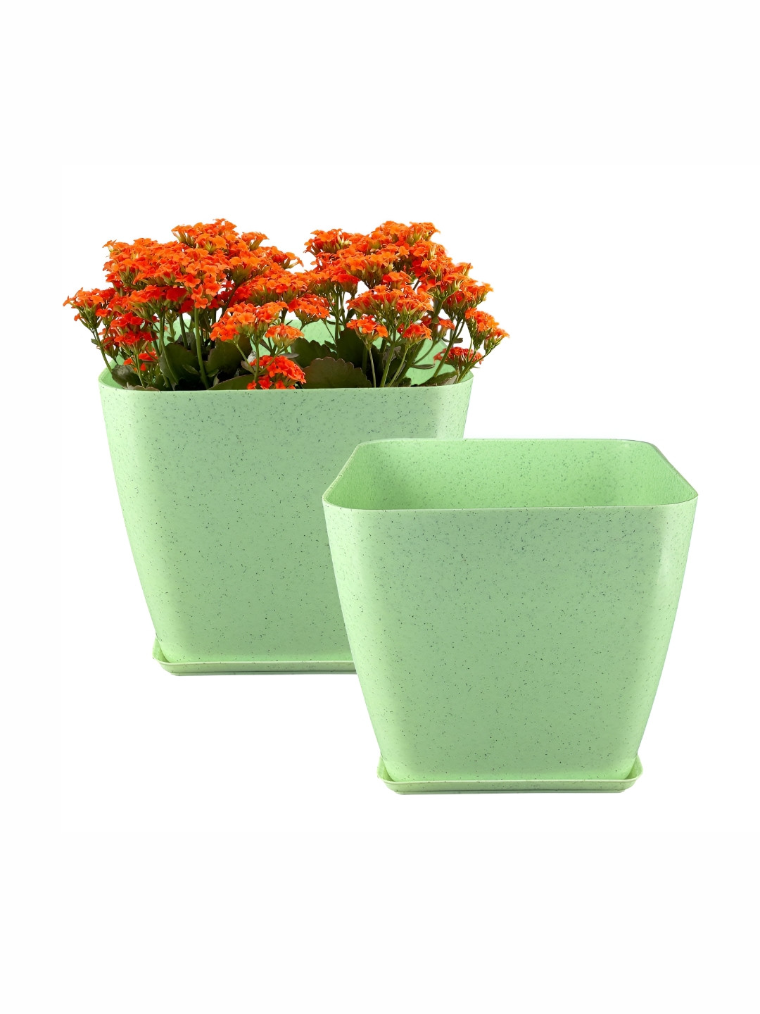 GARDEN'S NEED 2Pcs Green Planters With Tray
