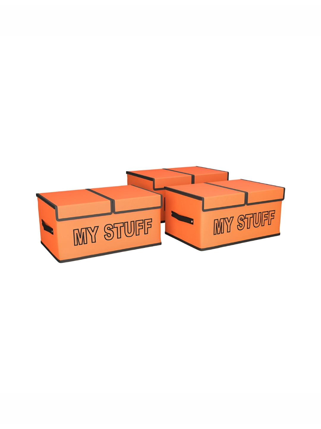 Aura Orange 3 Pieces My Stuff-Printed Double Lid Large 2 Compartments Drawer Organisers