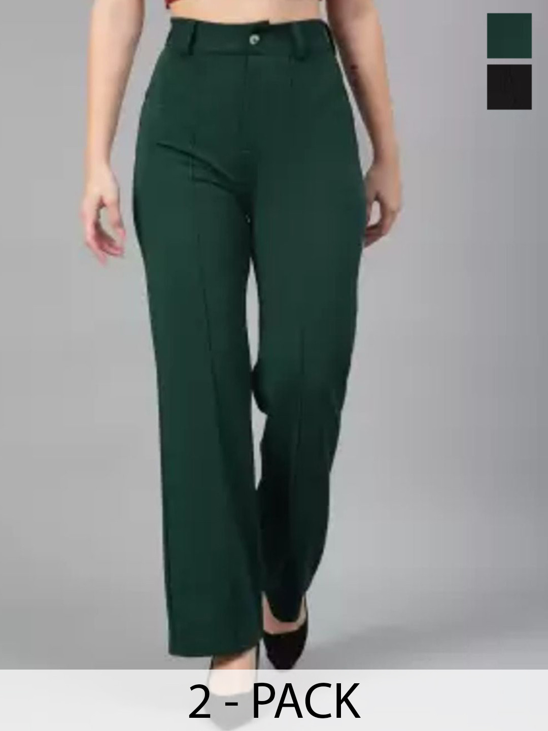 Brainbees Women Pack of 2 Relaxed Straight Leg High-Rise Formal Trousers