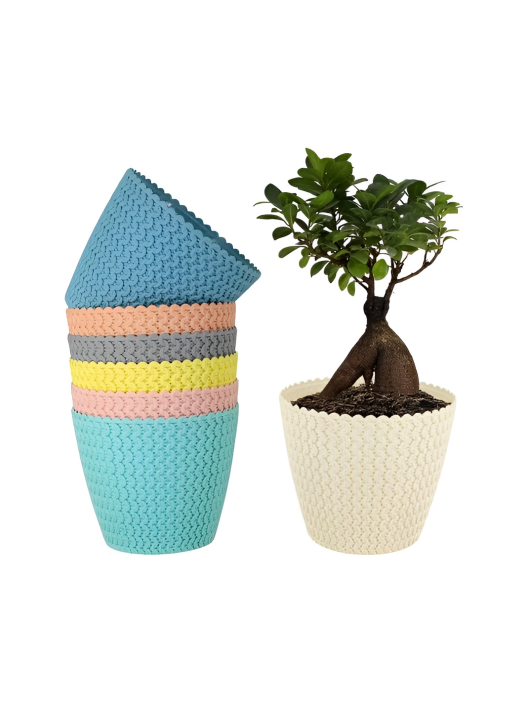 GARDEN'S NEED 7-Pcs Yellow & Pink Textured Planters