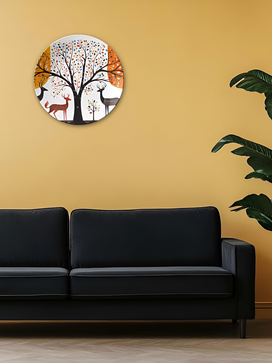 THE QUIRKY HOME Forest Deer Crafted Ceramics Glossy Hanging Hall Wall Plates-8In