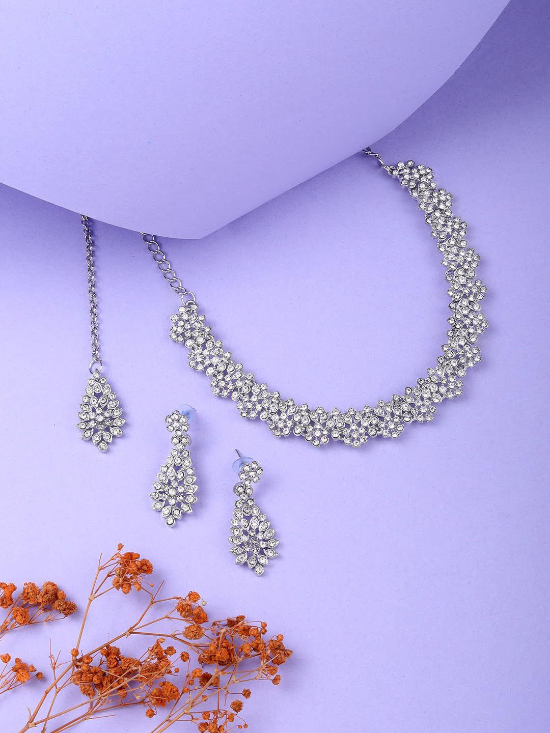 Atasi International Rhodium-Plated Diamond & Crystals Studded Jewellery Set