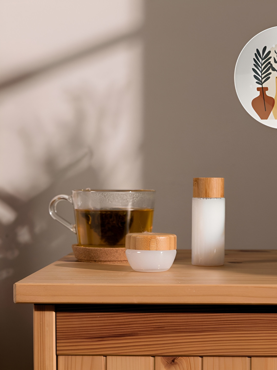 THE QUIRKY HOME Palm Tree Warli Crafted Ceramics Glossy Hanging Hall Wall Plates-10In