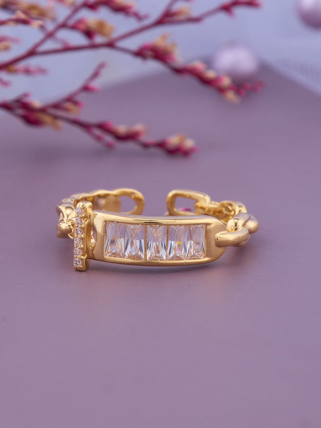 GC PREMIUM JEWELLERY Gold Plated Chain Ring with Rectangle Crystals & Toggle Clasp Detail