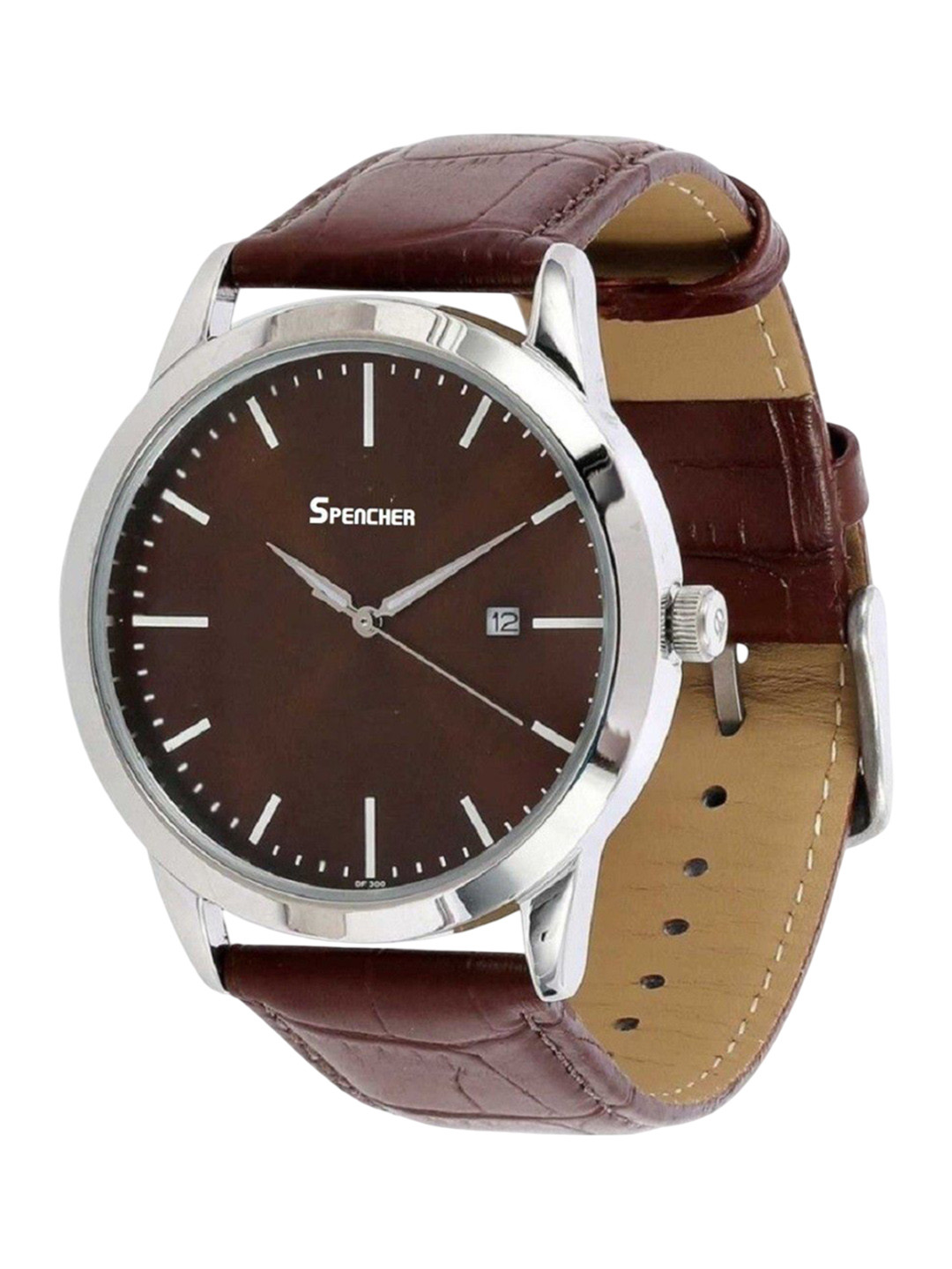 SPENCHER Men Brass Dial & Leather Textured Straps Watch SW 1584 SL02 Brown dial
