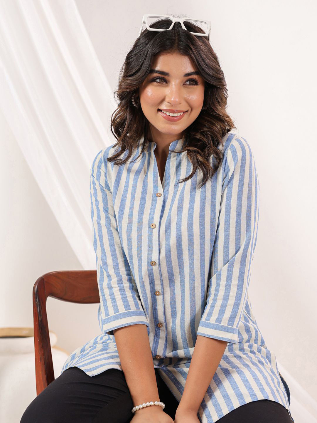 Janasya Women Striped Daily Cotton Straight Kurta