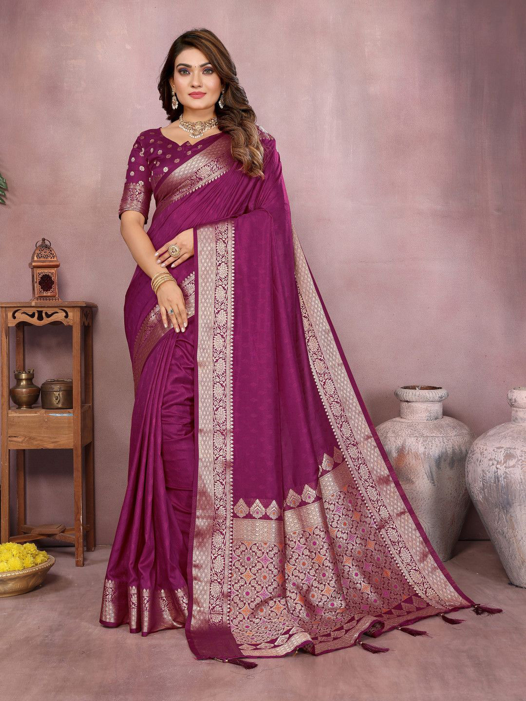 HEER FASHION Zari Paithani Dola Silk Saree With Woven Design Border