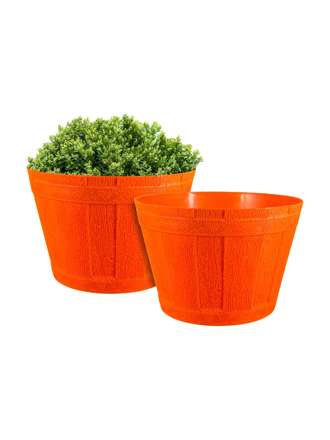 GARDEN'S NEED Barrel 2Pcs Orange-Colored Textured Planters