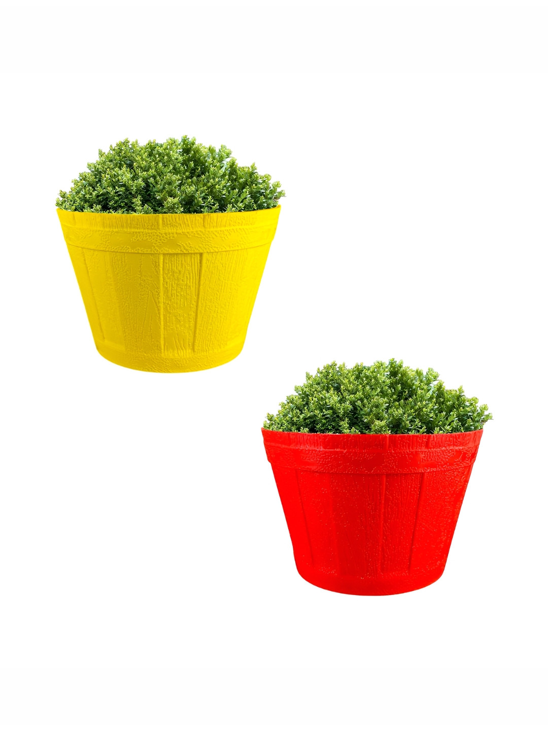 GARDEN'S NEED Barrel Set Of 2 Assorted Textured Planters