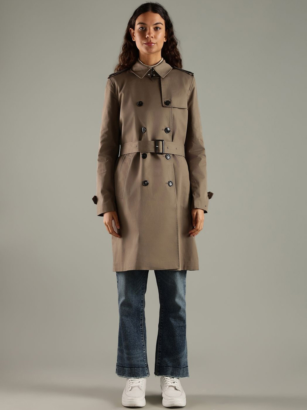 Tommy Hilfiger Pure Organic Cotton Slim-Fit Double Breasted Shirt Collar Trench Coat