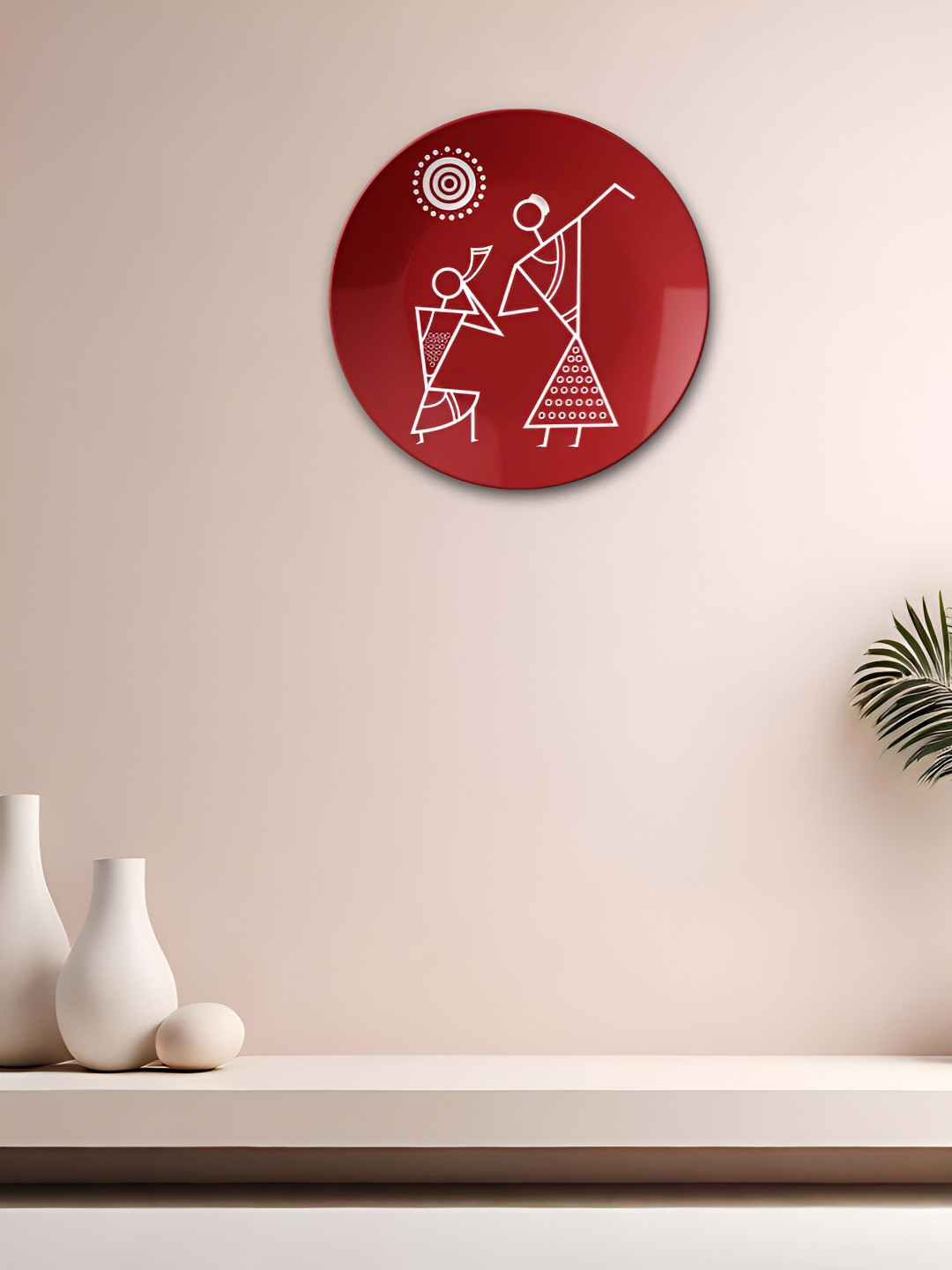 THE QUIRKY HOME Dancing Warli Ceramic Ethnic Motifs Glossy Hanging Hall Wall Plates-10In
