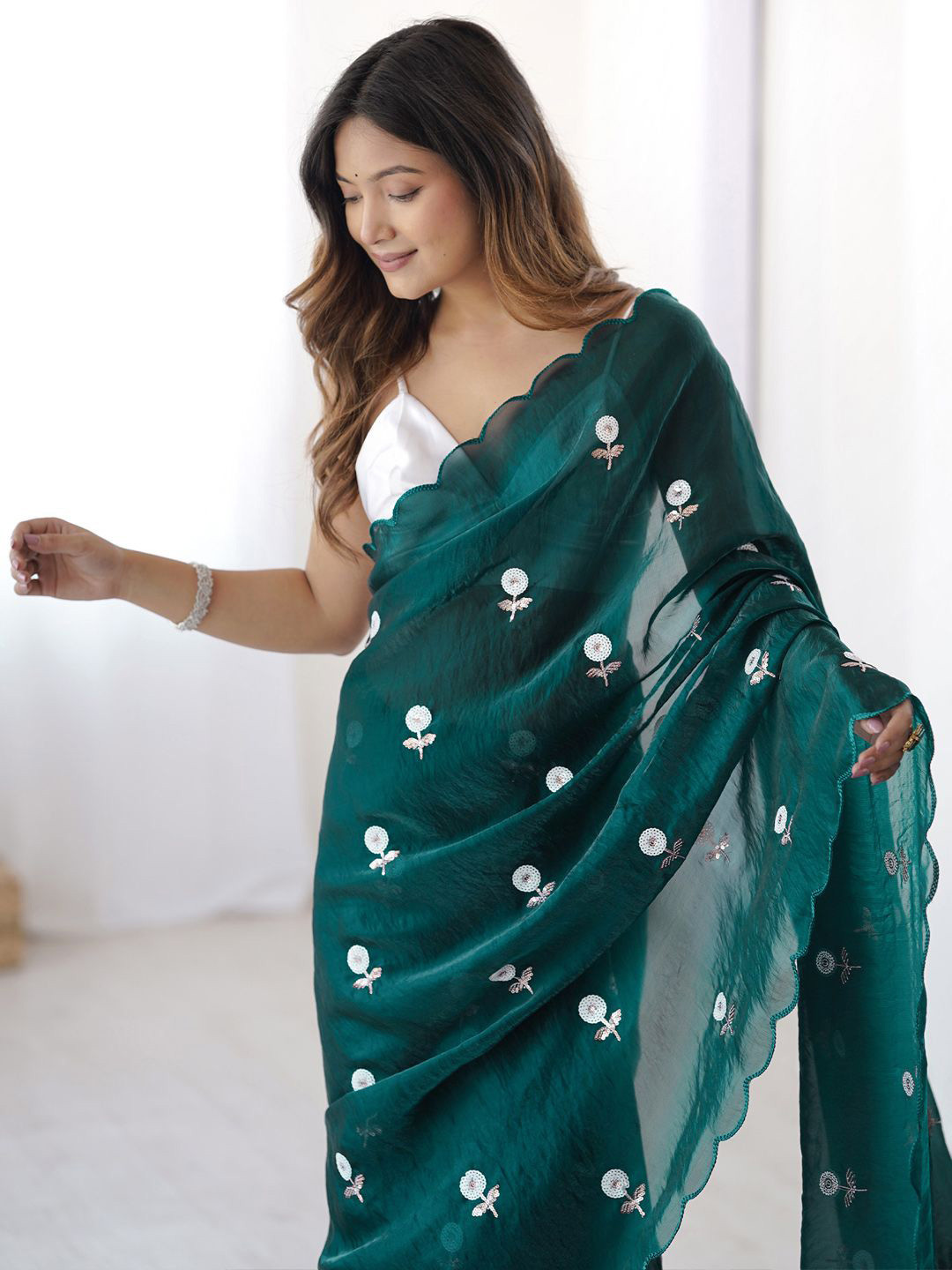 Saree mall Embellished Sequinned Tissue Party Wear Sarees