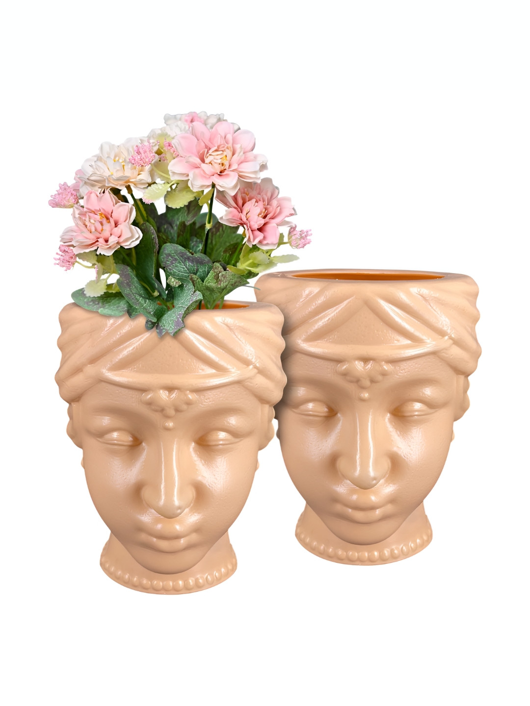 GARDEN'S NEED 2-Pcs Peach Coloured Textured Eco-Friendly Queen Planters