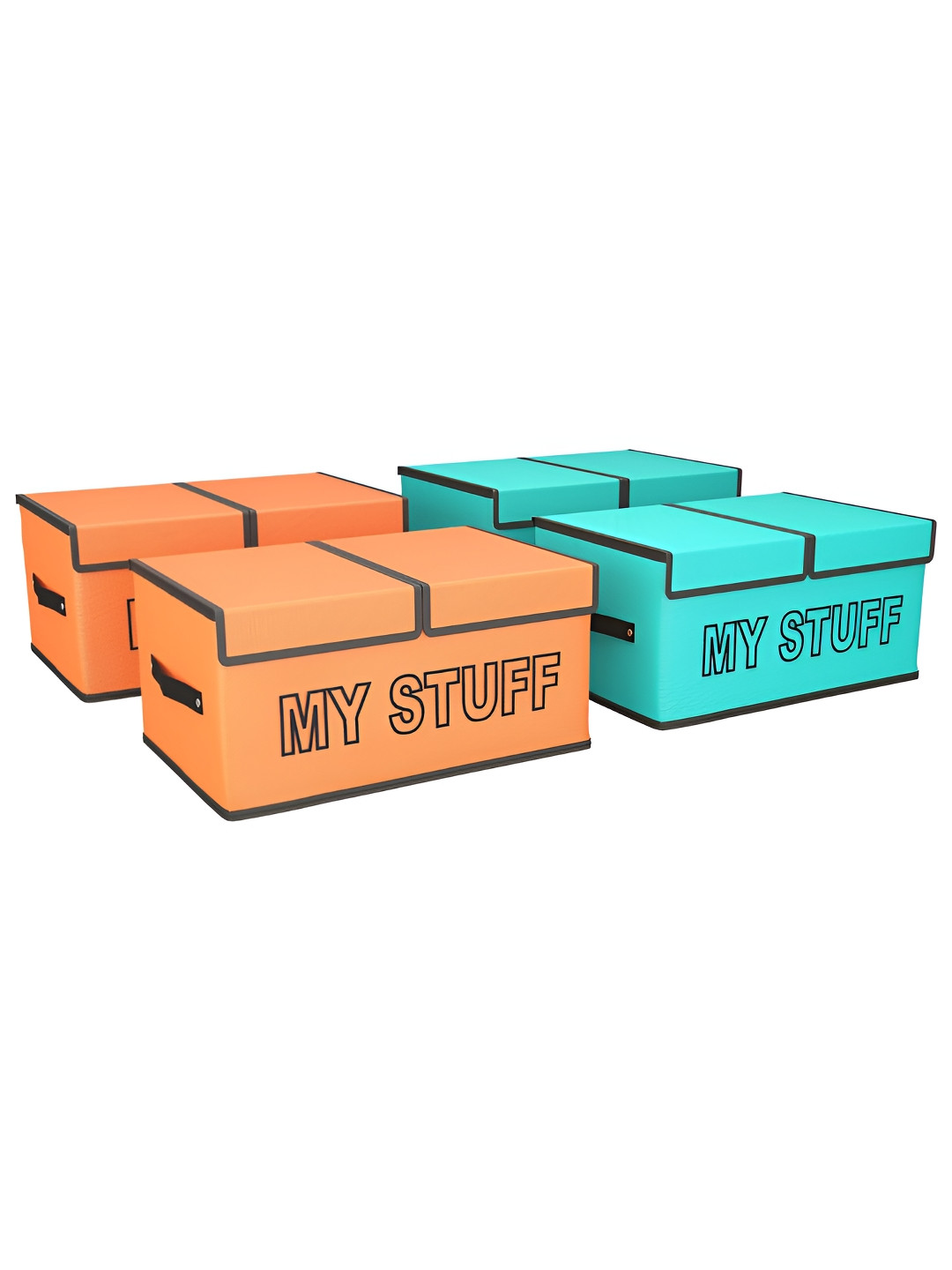 Aura Orange Colored & Green 4 Pieces Printed Double Lid Drawer Organisers