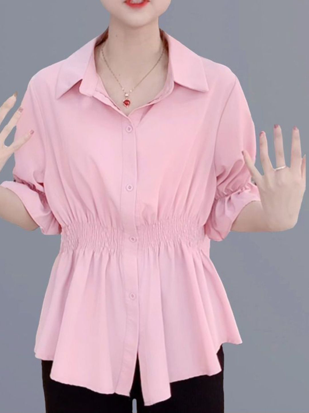 Pink Regular Shirt Collar Casual Top