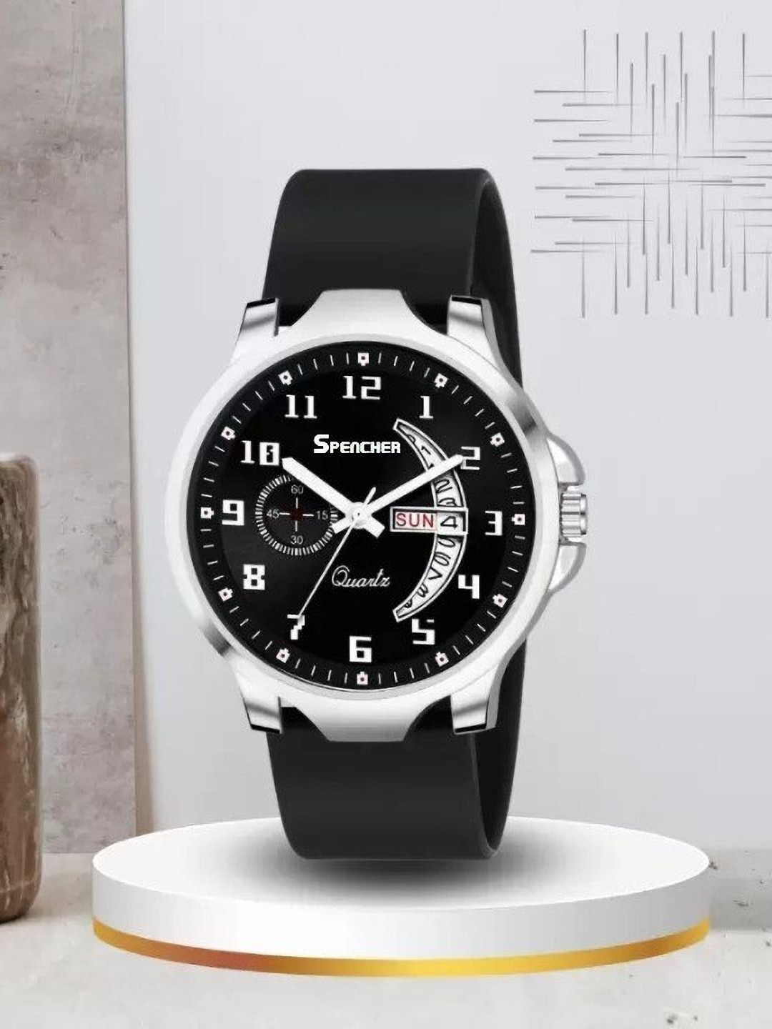 SPENCHER Men Brass Dial Watch PVC Strap Nexon DD Full Black