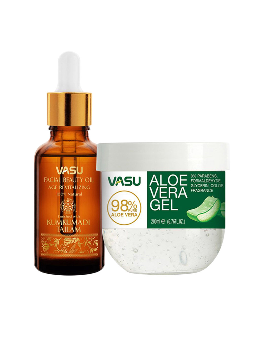 VASU Set Of 2 Aloevera Gel- 200 ml & Facial Beauty Oil Enriched With Kumkumadi Tailam- 25