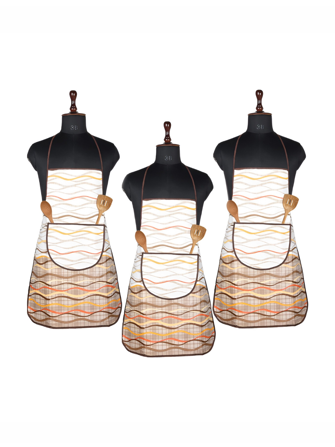 Aura Pack Of 3 Printed Waterproof Aprons With Front Pocket
